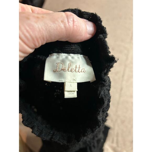 Deletta Anthropologie Black Lace Mock Neck Blouse Large Sheer Goth Fairy Witchy - Picture 7 of 9